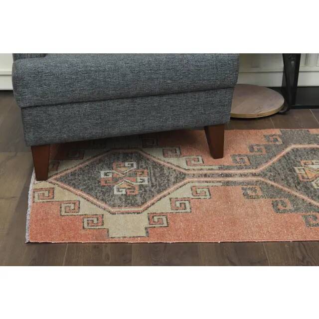 1970s Vintage Turkish Oushak Handmade Wool Cotton Orange Runner Rug 80X332