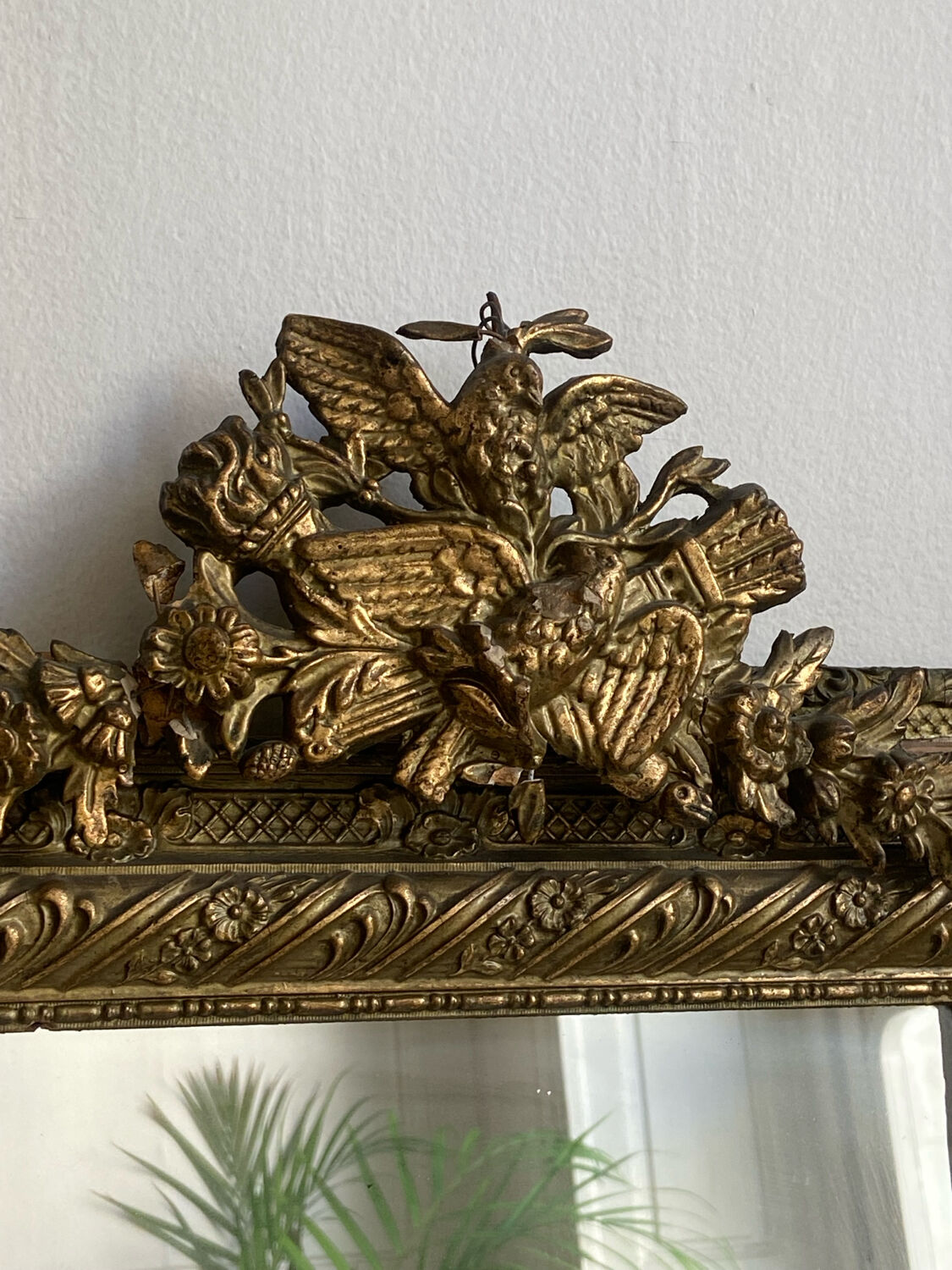 Antique mirror pediment