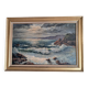 Large old oil painting on canvas depicting a seaside.