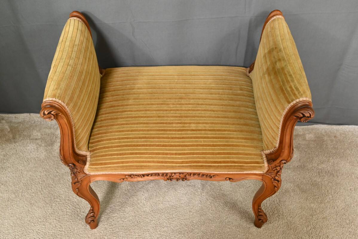 Small Louis XV Style Bench with Armrests in Blond Mahogany – 1920