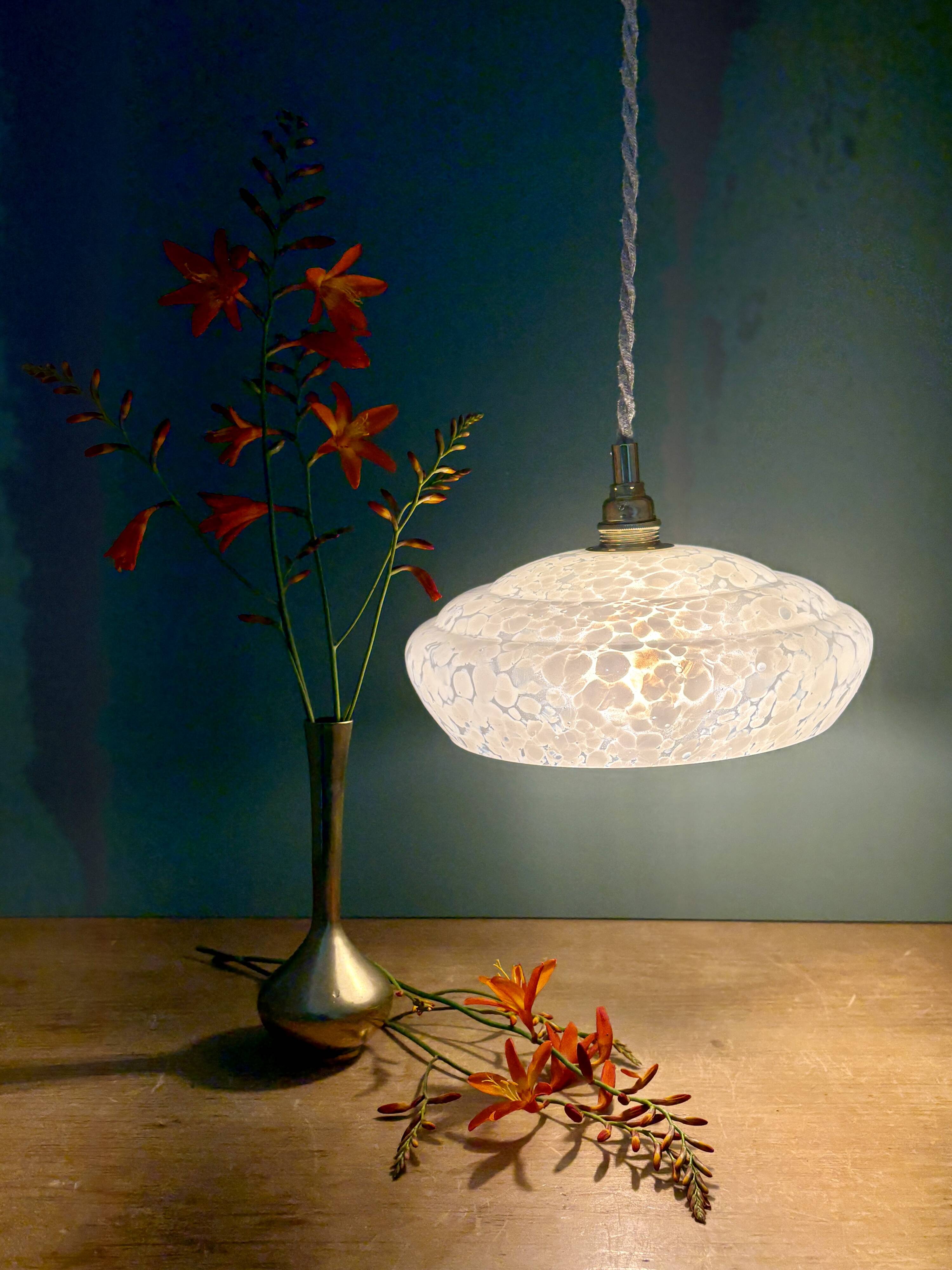 Vintage white Clichy glass lampshade pendant light