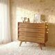 Vintage slanted commode with tapered legs from the 1960s in golden oak.