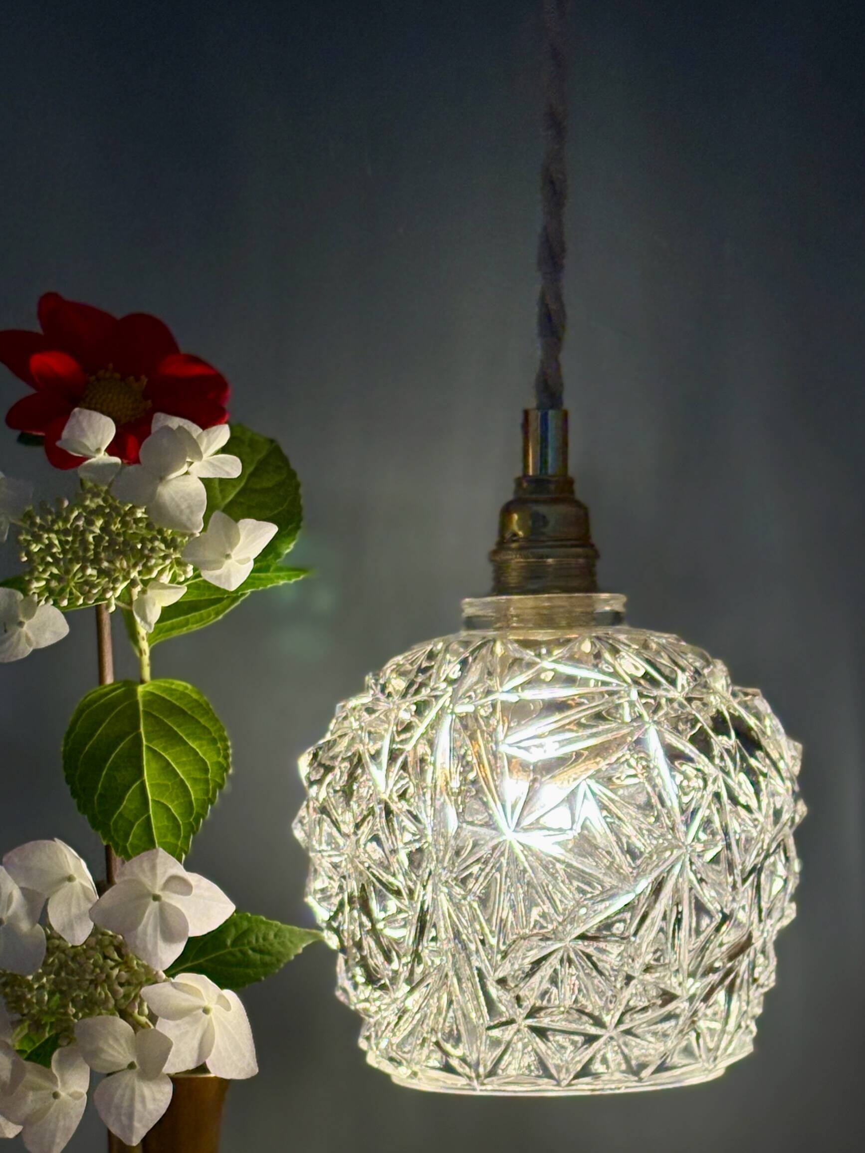 Vintage moulded glass suspension globe