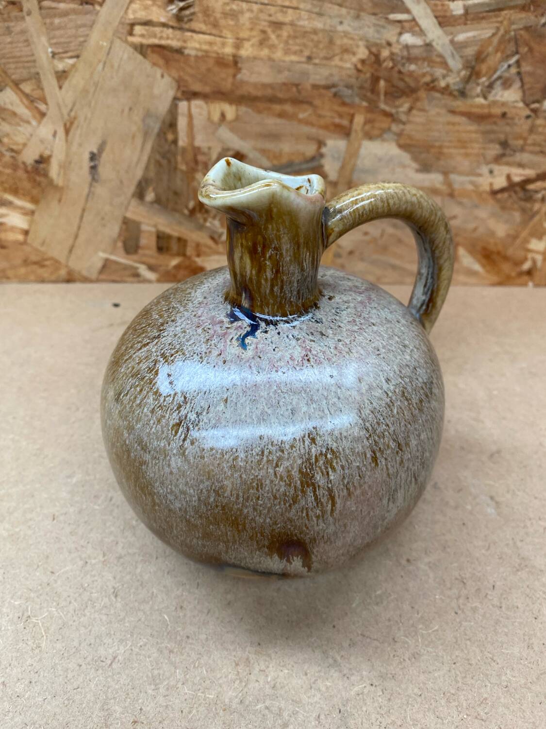 Antique glazed ceramic ball pitcher vintage drippings