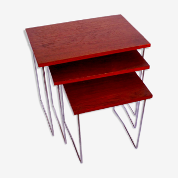 Set of teak and chrome nesting tables by Brabantia