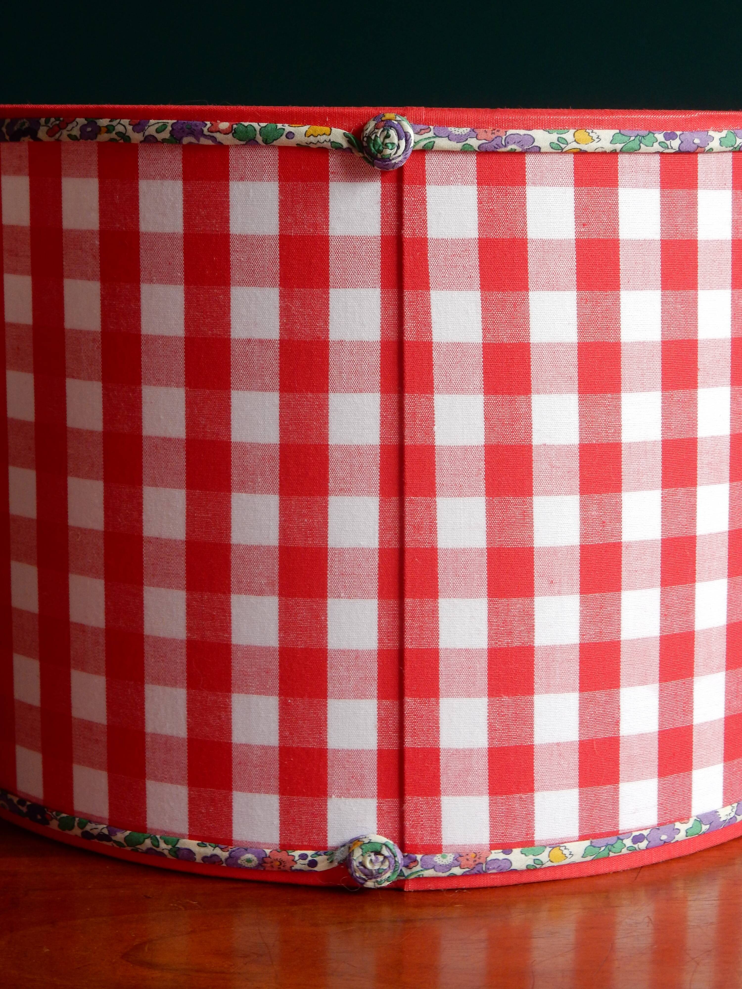 Red gingham and liberty cylindrical lampshade