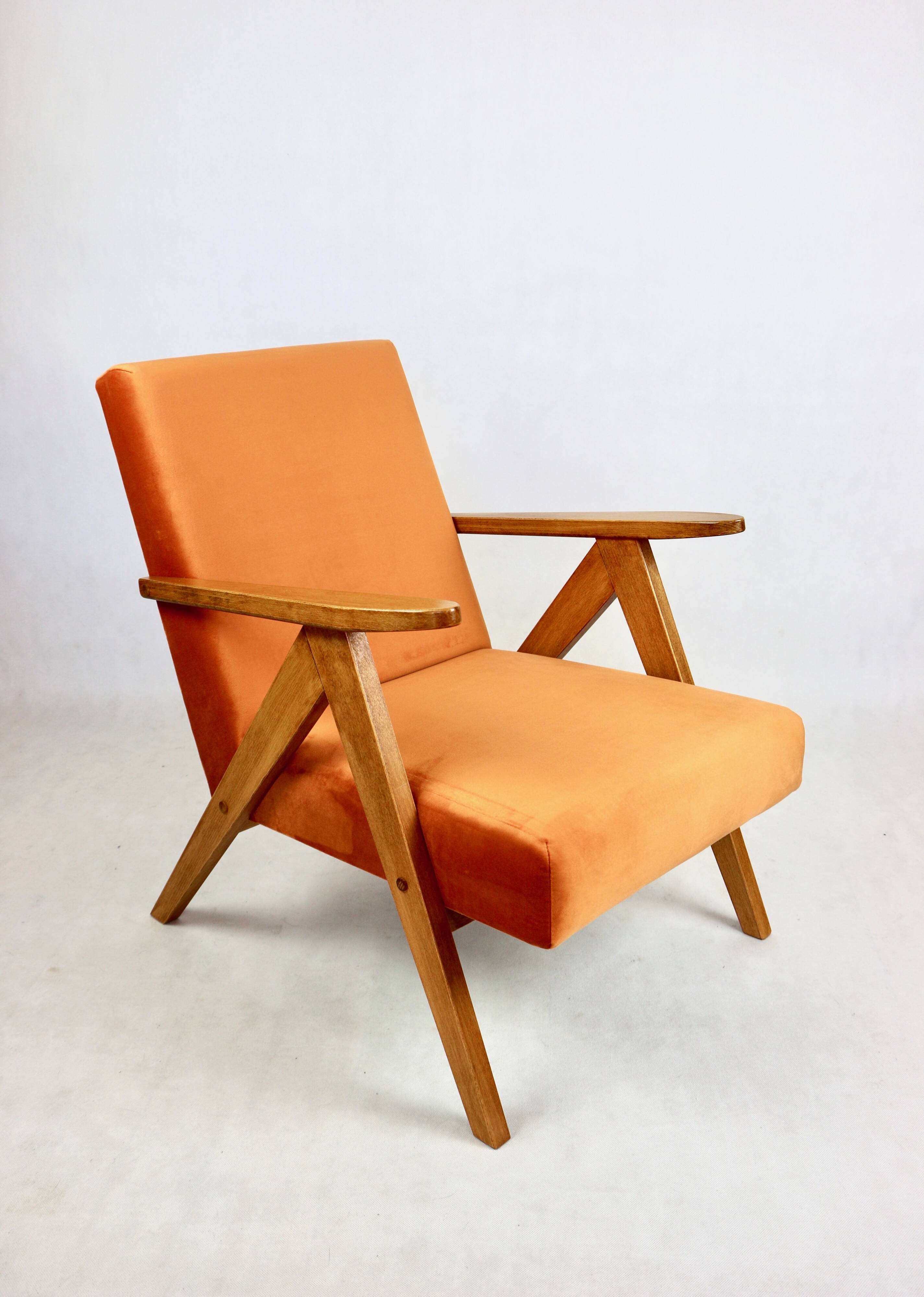 Vintage armchair VAR B-310 orange velvet fabric - 2 pieces available