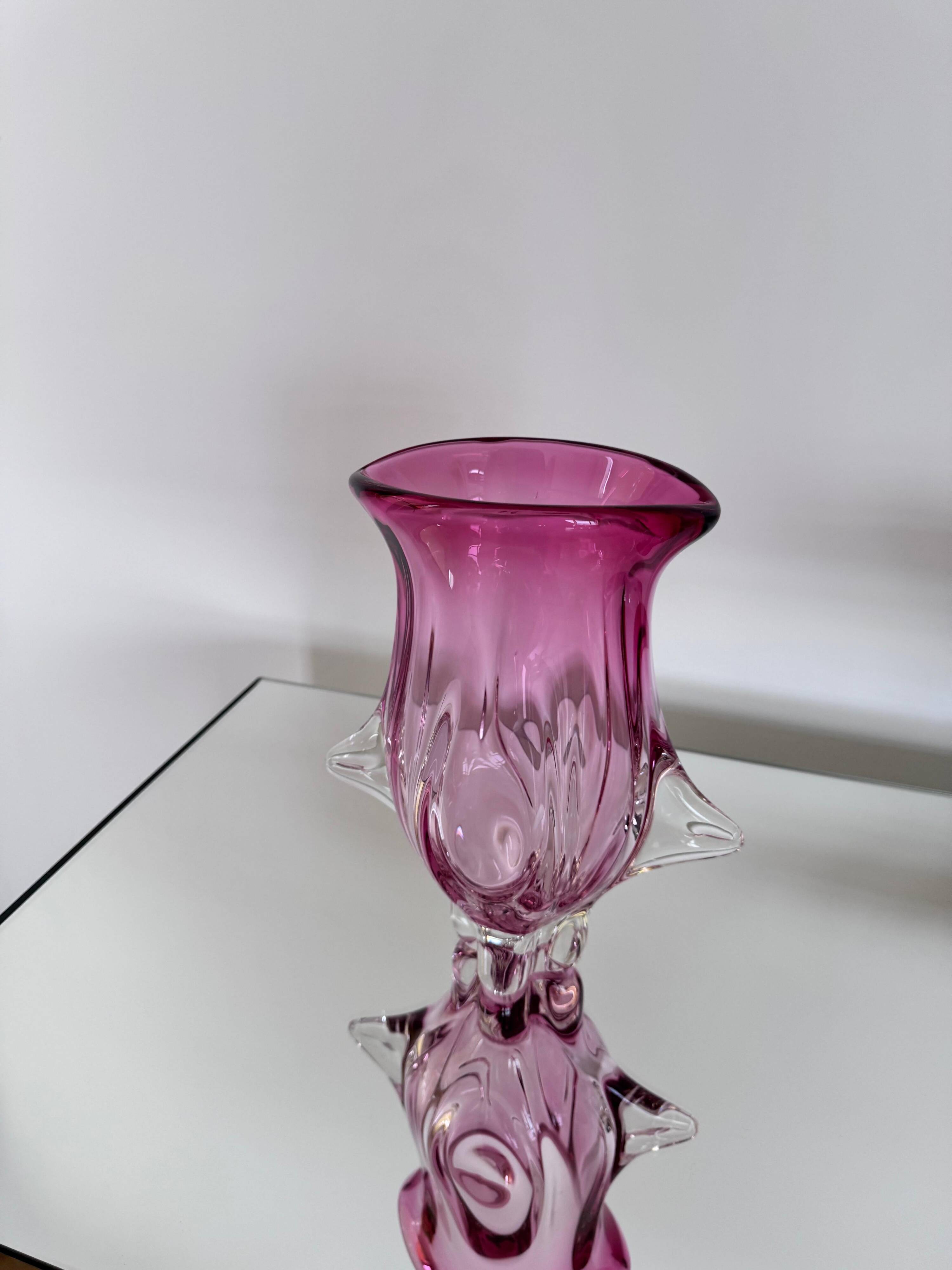 Vase sculptural massif rose, Murano "Sommerso" Artenuove par Pustetto et Zanetti