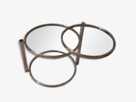 Round coffee table in glass and chrome 2 removable trays