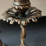 Pair of Art Nouveau style Koi Carp Candlesticks. In old gold patinated bronze.