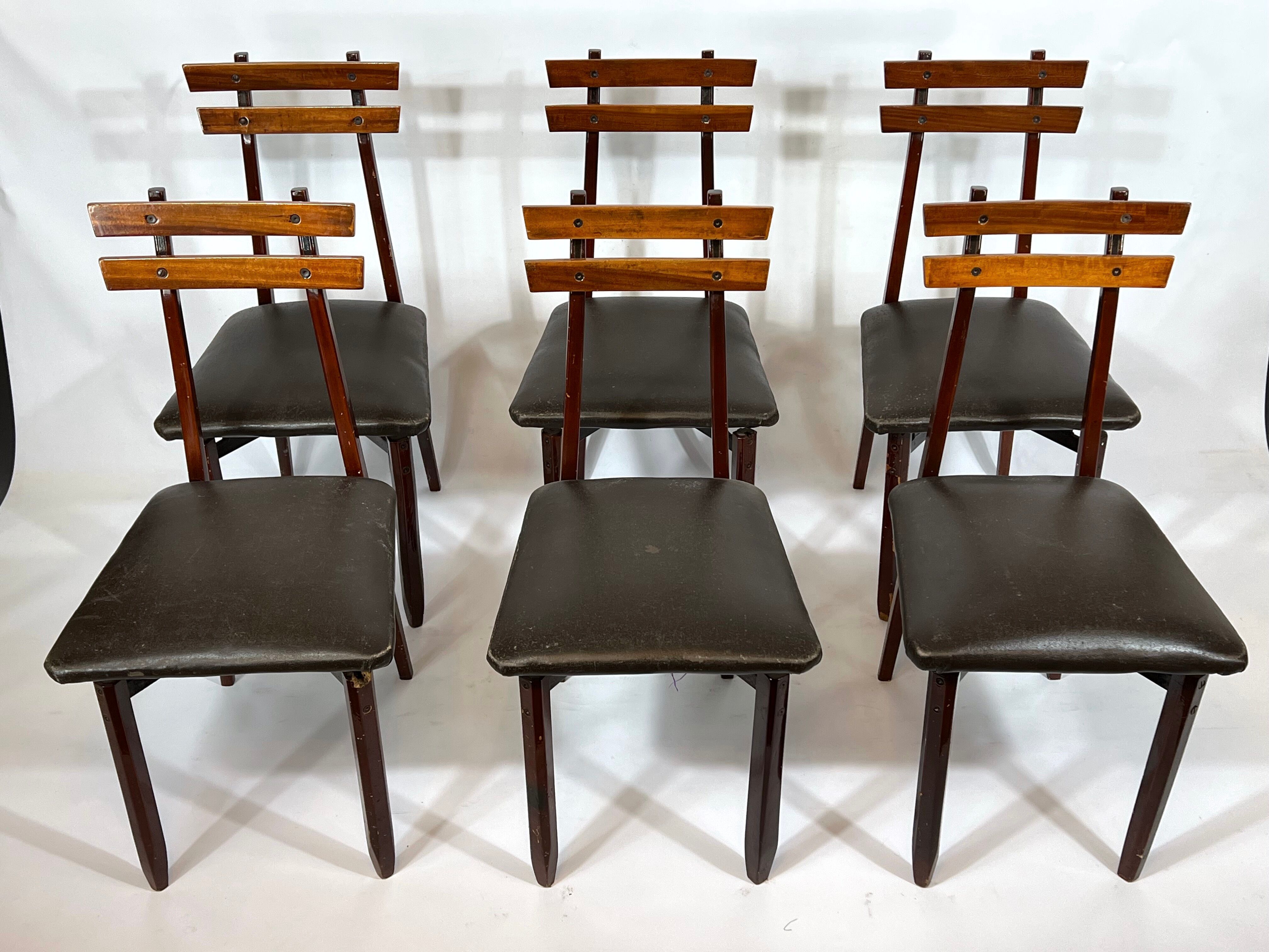 Set of six Mid-century Italian wood chairs