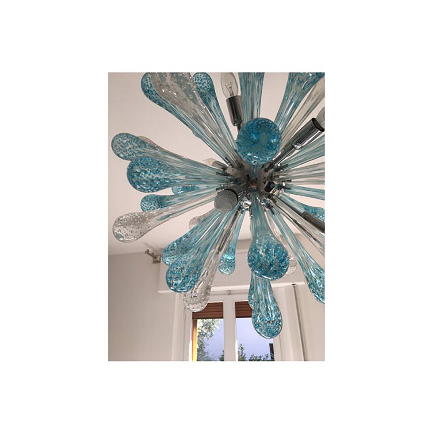 Murano Glass Light Blue and Clear Sputnik Italian Chandelier
