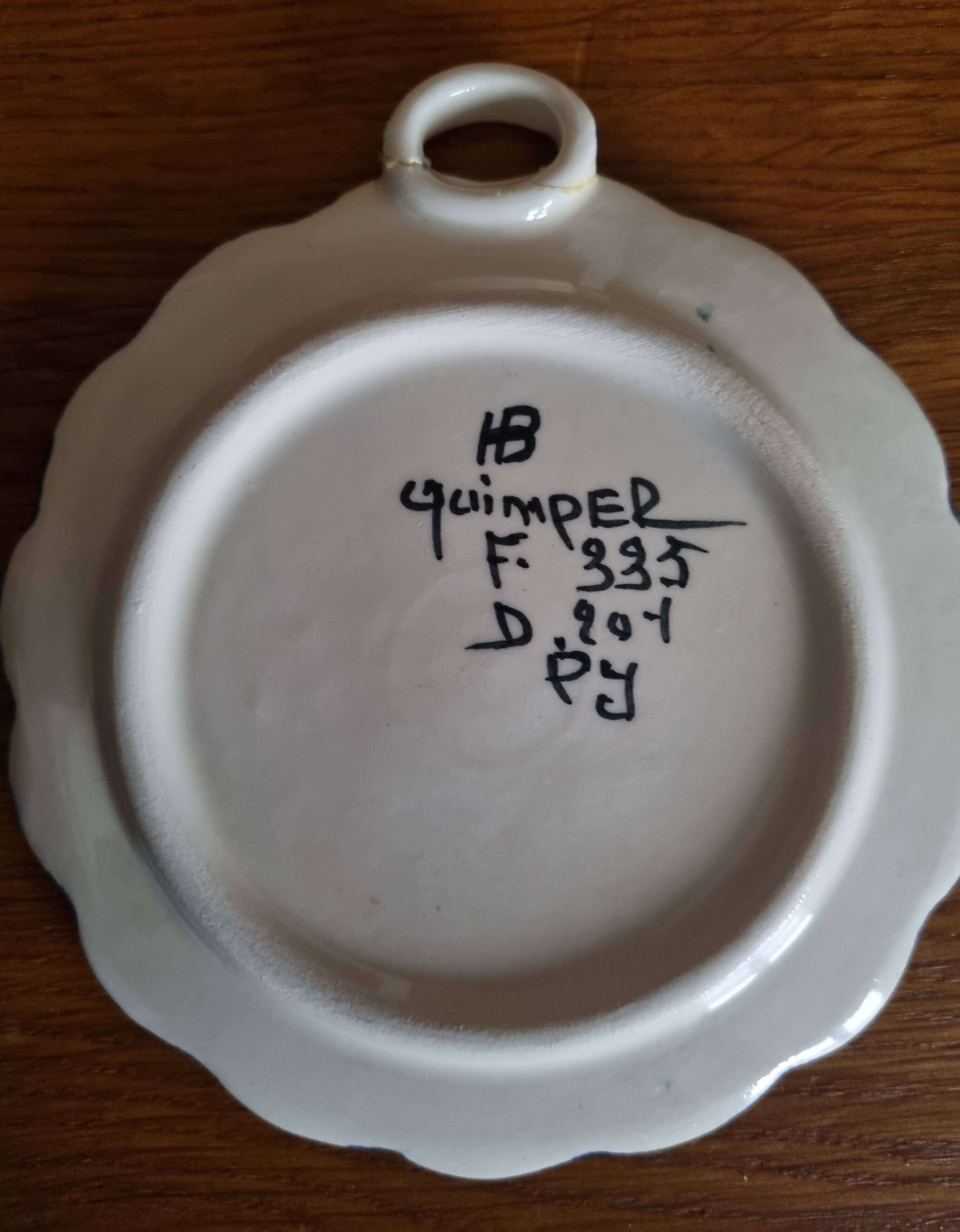 Old Breton ceramic plaque to hang in Quimper faience.
