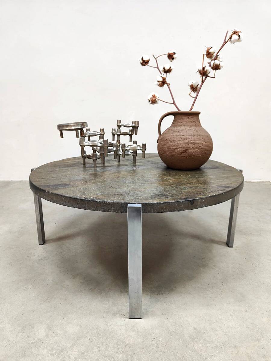 Slate round stone coffee table vintage
