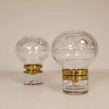 Pair of solid clear crystal candlesticks in modern Scandinavian style Orrefors Sweden