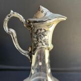Liquor service Art Nouveau 1/2 Enamelled colored crystal with silver metal frame