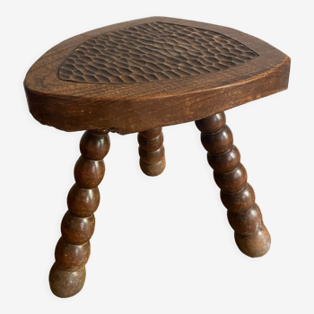 Original brutalist stool carved 60s in solid wood