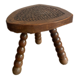 Original brutalist stool carved 60s in solid wood