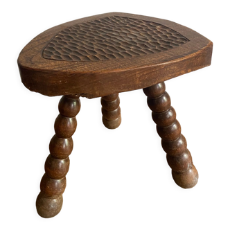 Original brutalist stool carved 60s in solid wood