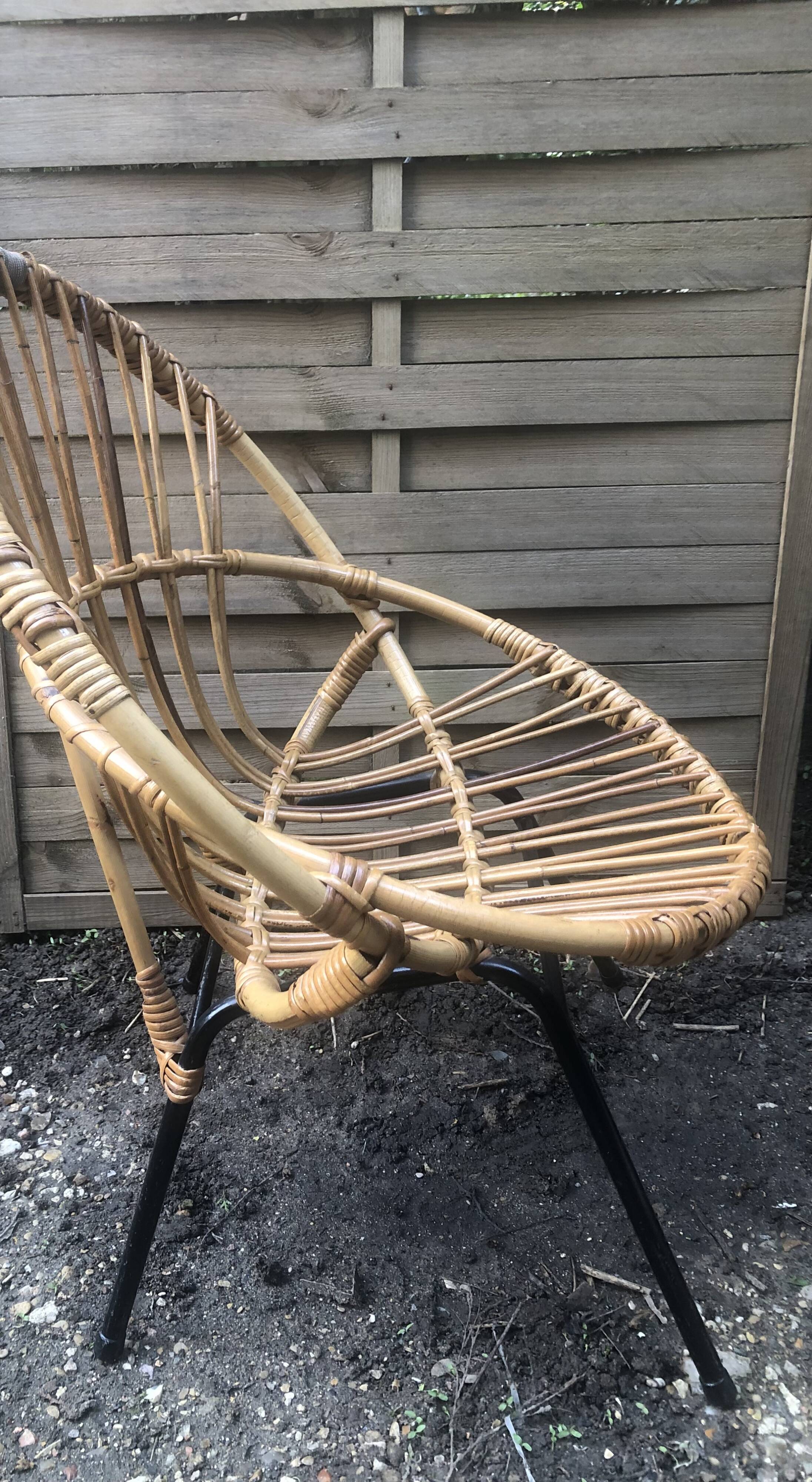 Vintage bamboo rattan shell armchair from the 60s