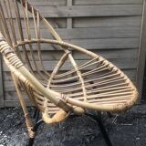 Vintage bamboo rattan shell armchair from the 60s