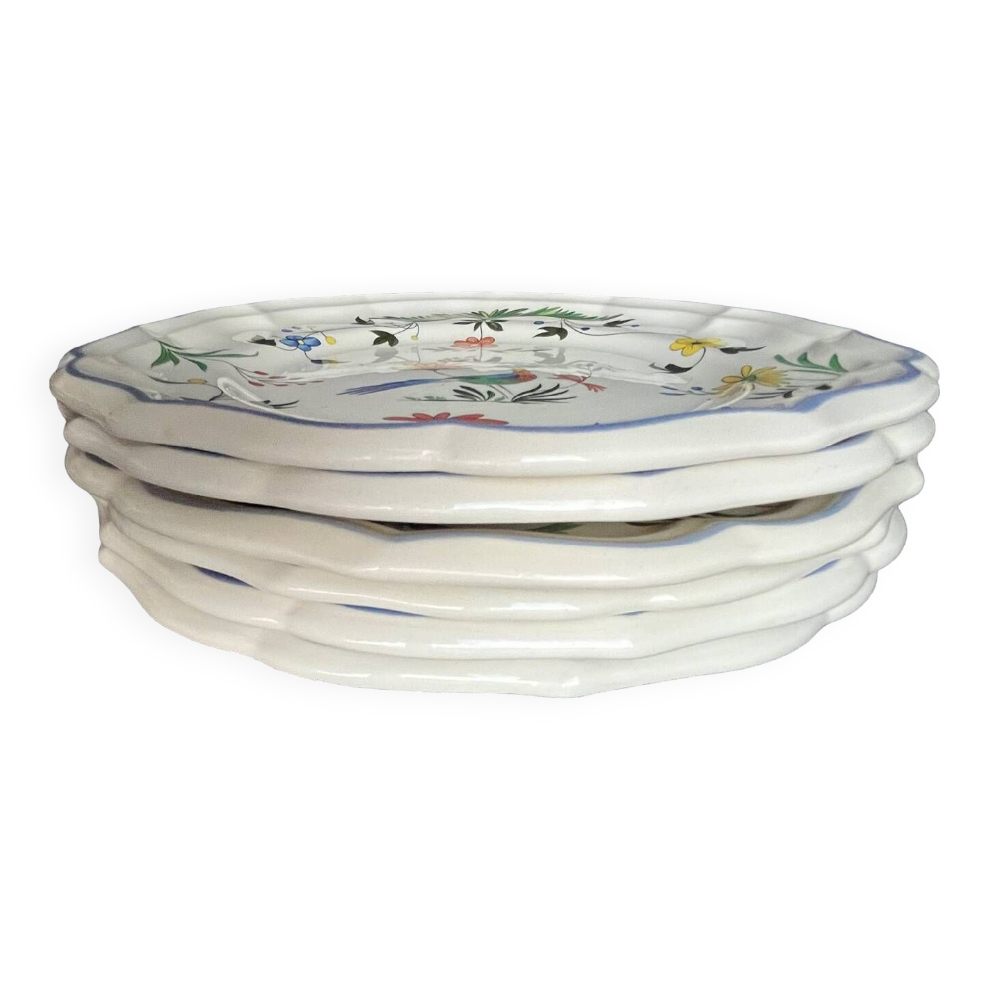 Suite de 6 assiettes plates GIEN oiseaux de paradis
