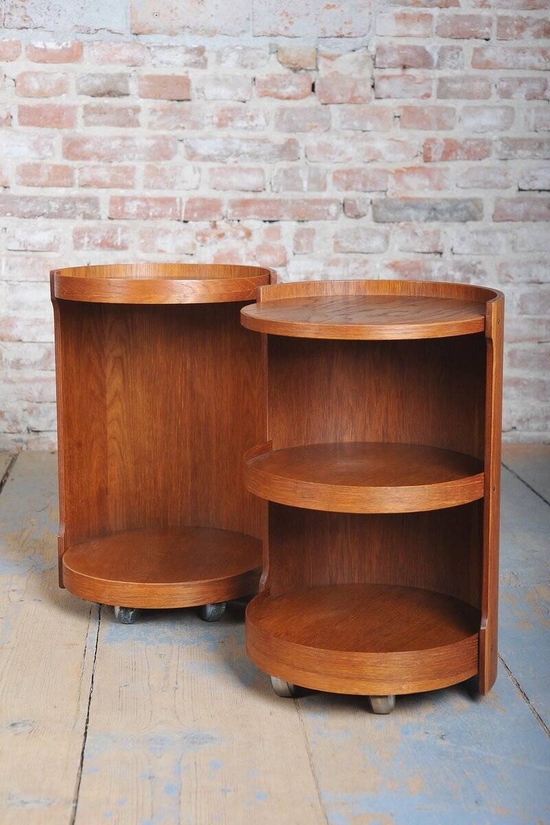 Mid-Century Modern Nesting Table in Oak and Smoked Glass, Czech, 1960s, Set of 5