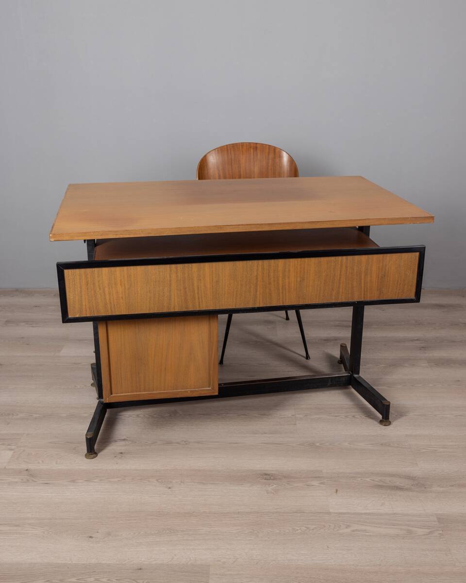 Vintage 1960s wooden desk and chair set italian design