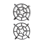 Pair of vintage aluminium metal trivets with star motif