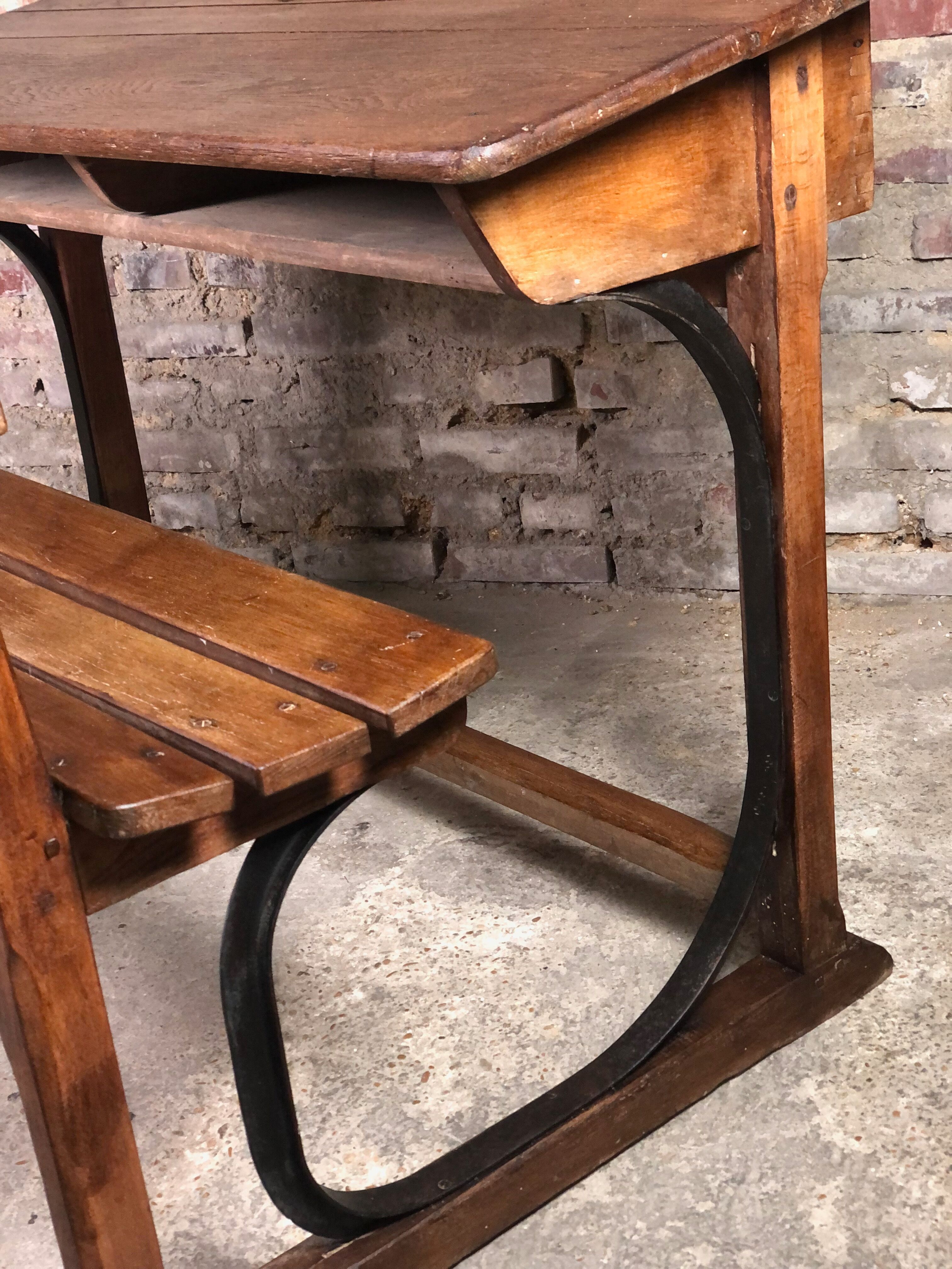 School desk in oak and iron frame 1930s