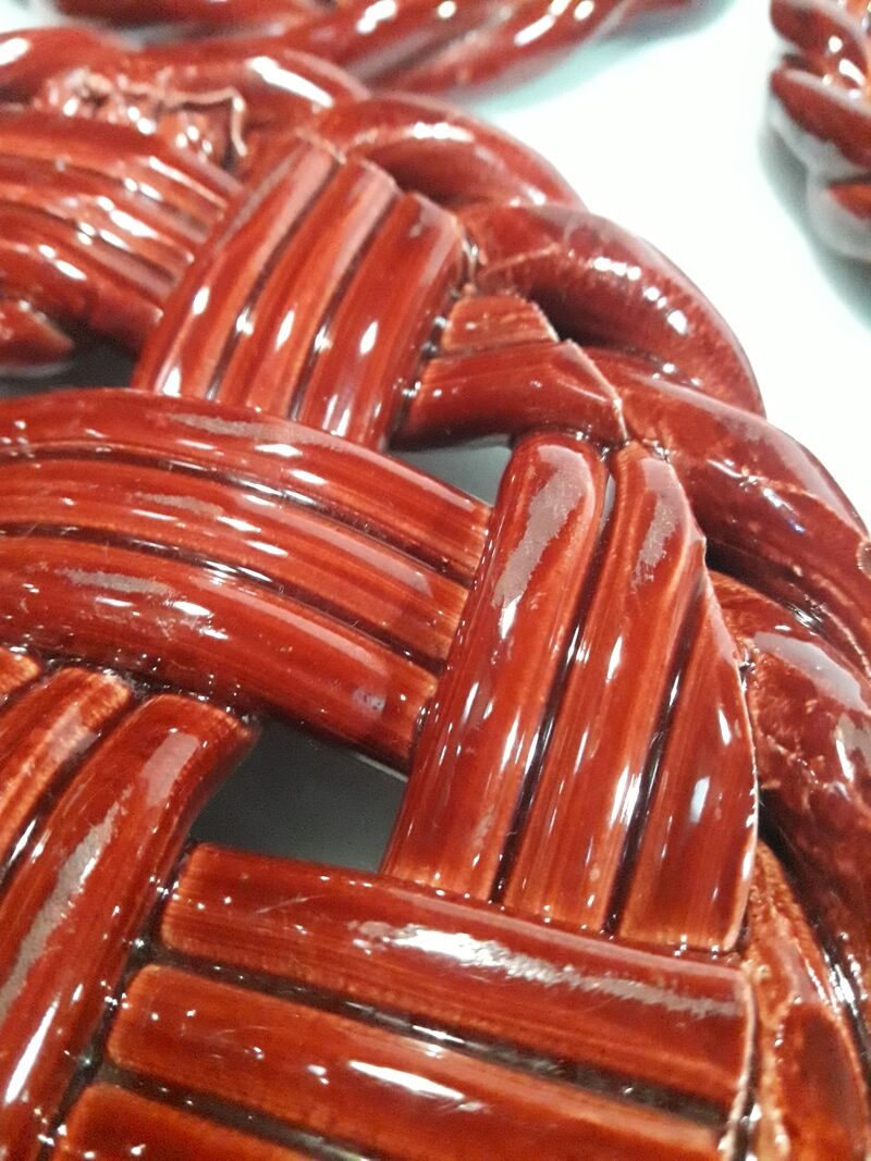 Trifle and 2 bottle coasters, woven ceramic