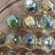 Vintage wooden carved solitaire game – Resin balls with insects –