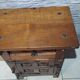 Small vintage brutalist solid oak jam cupboard with wrought iron trim