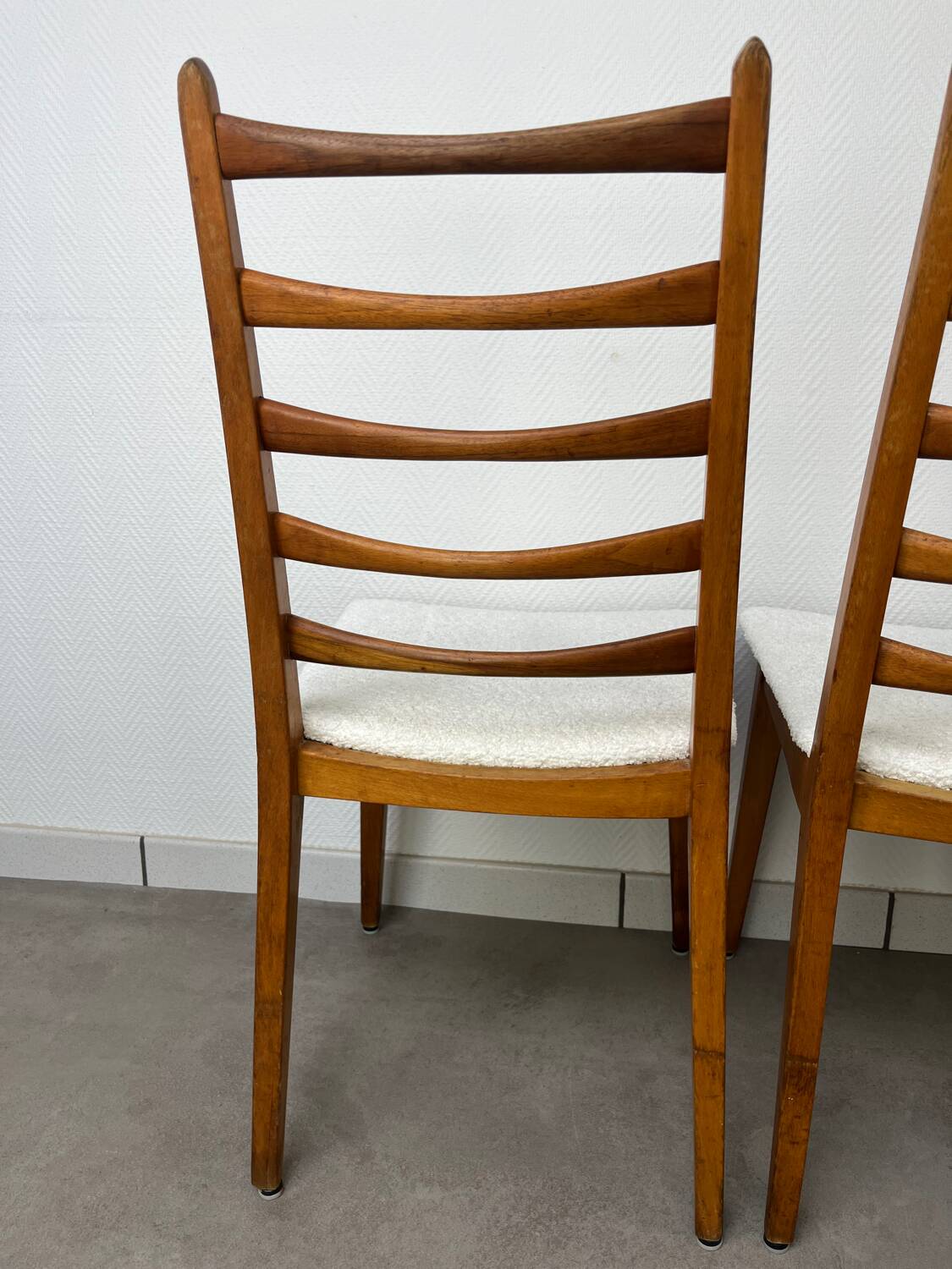 4 Scandinavian chairs, teak with boucle seats.