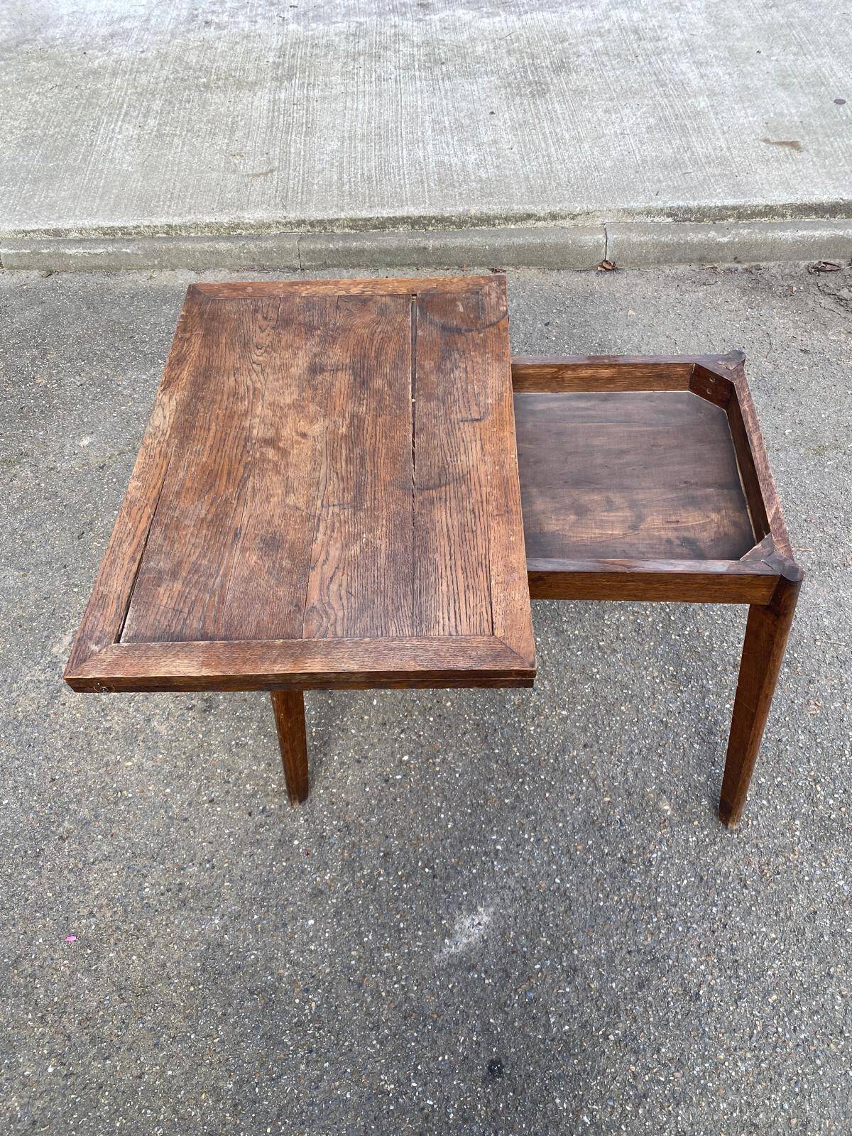 Scandinavian extendable dining table with storage in 19th-century oak.