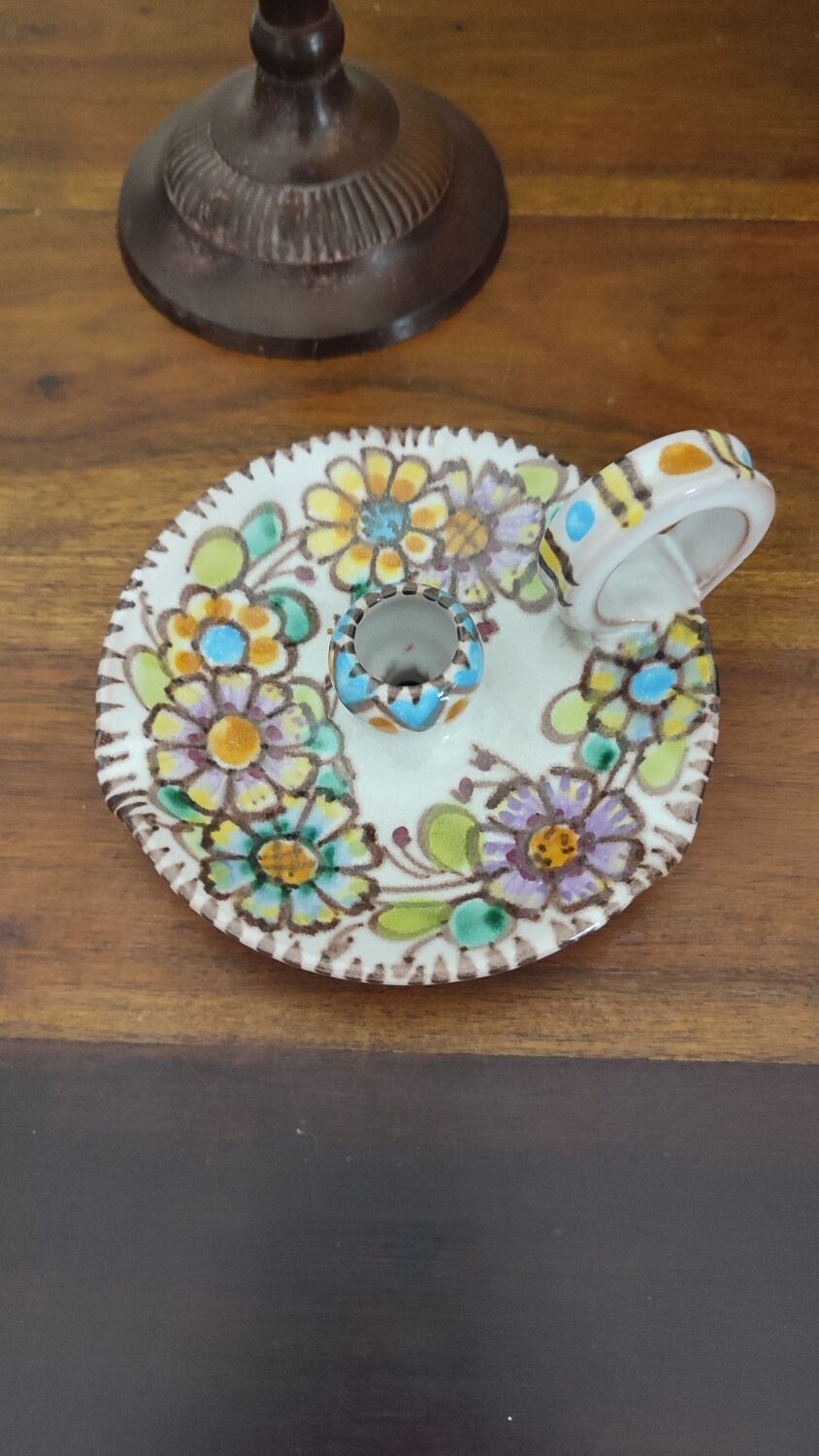 V.Pinto ceramic candle holder, Vietri. floral decor