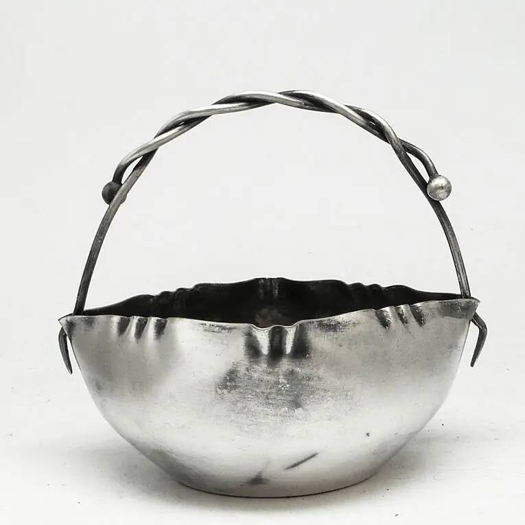 Basket sugar bowl, Art Nouveau, silver-plated brass, Poland, early 20th century