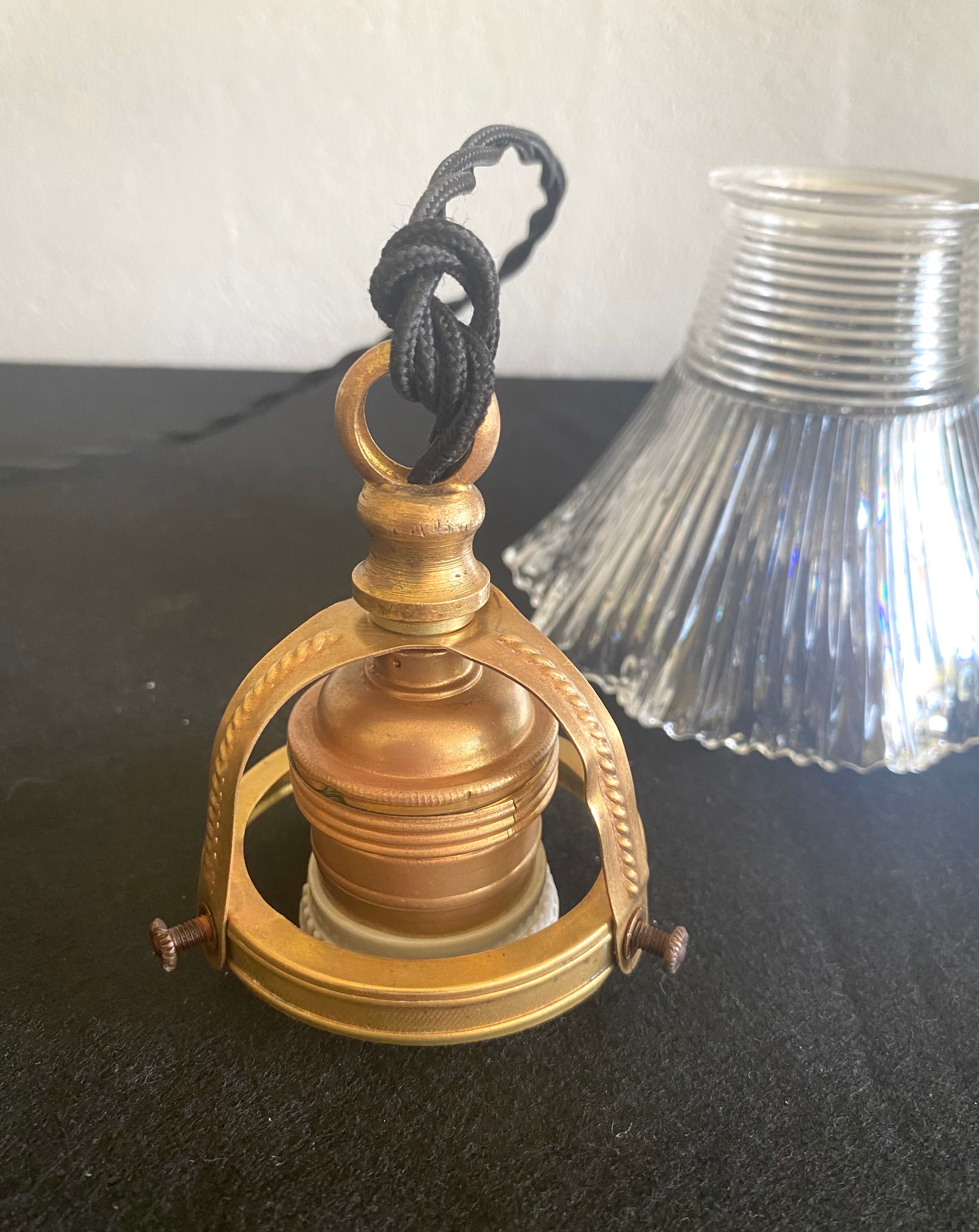 Baladeuse suspension verre strié, 2m câble tissu