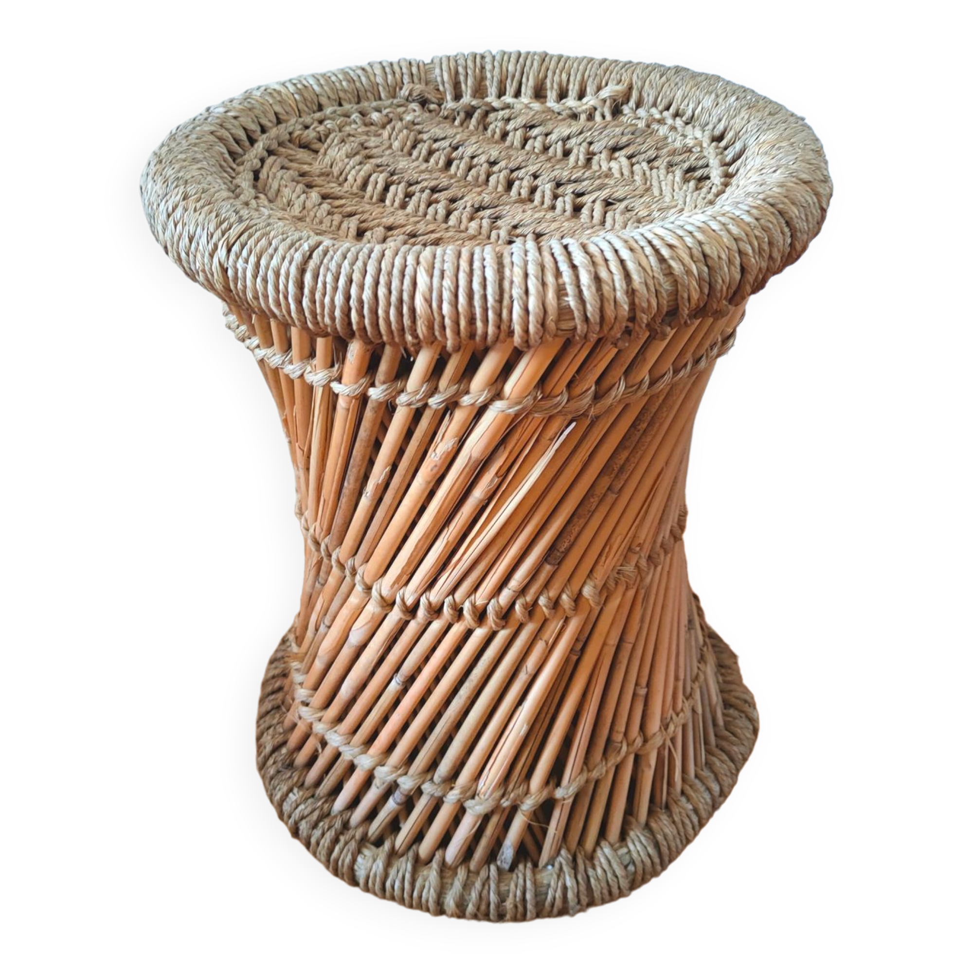 Vintage wicker and rope stool