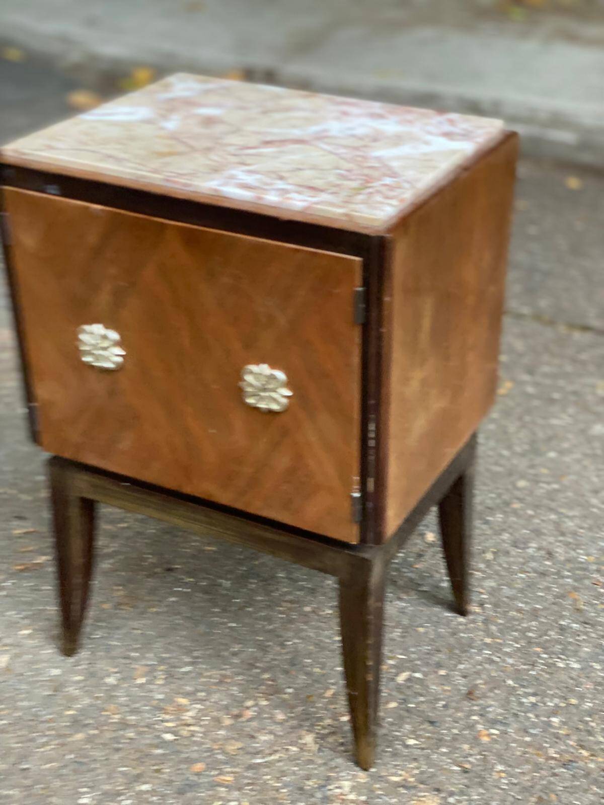 Scandinavian art deco bedside table in wood and marble