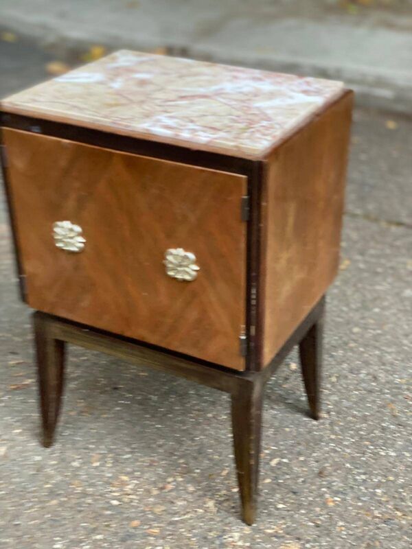 Table de chevet art déco scandinave bois et marbre