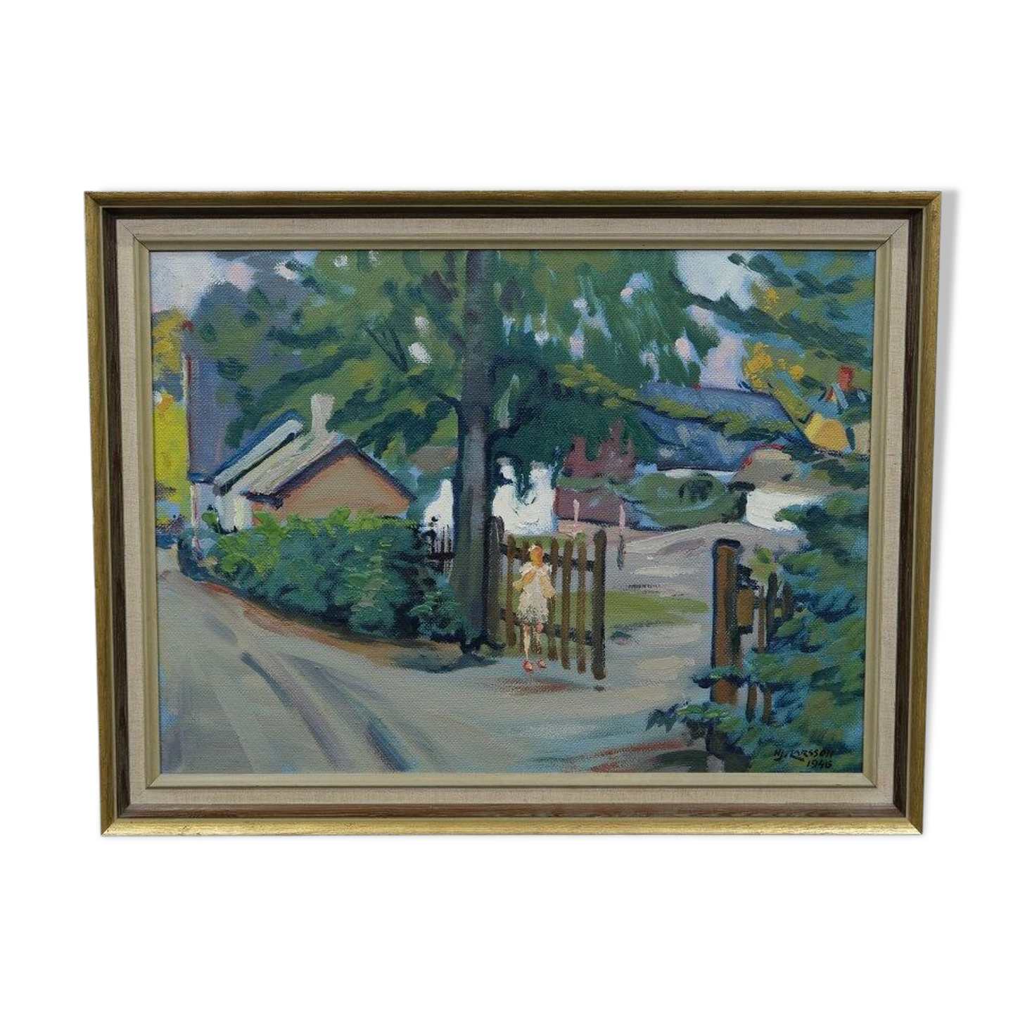 Swedish modern painting, 1946, oil on panel, framed, Hjamar Larsson