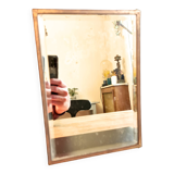 Beveled mercury mirror and japanese art nouveau illustration on the back