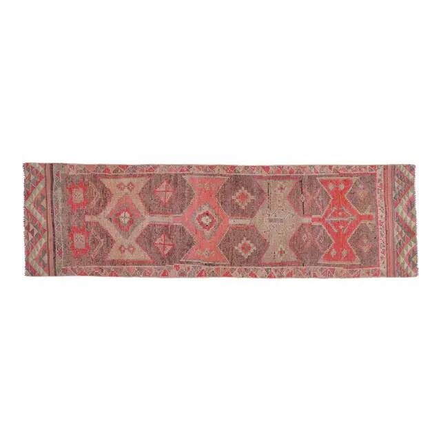 Pink Rainbow Turkish Vintage Handmade Woven Runner Rug 82x285