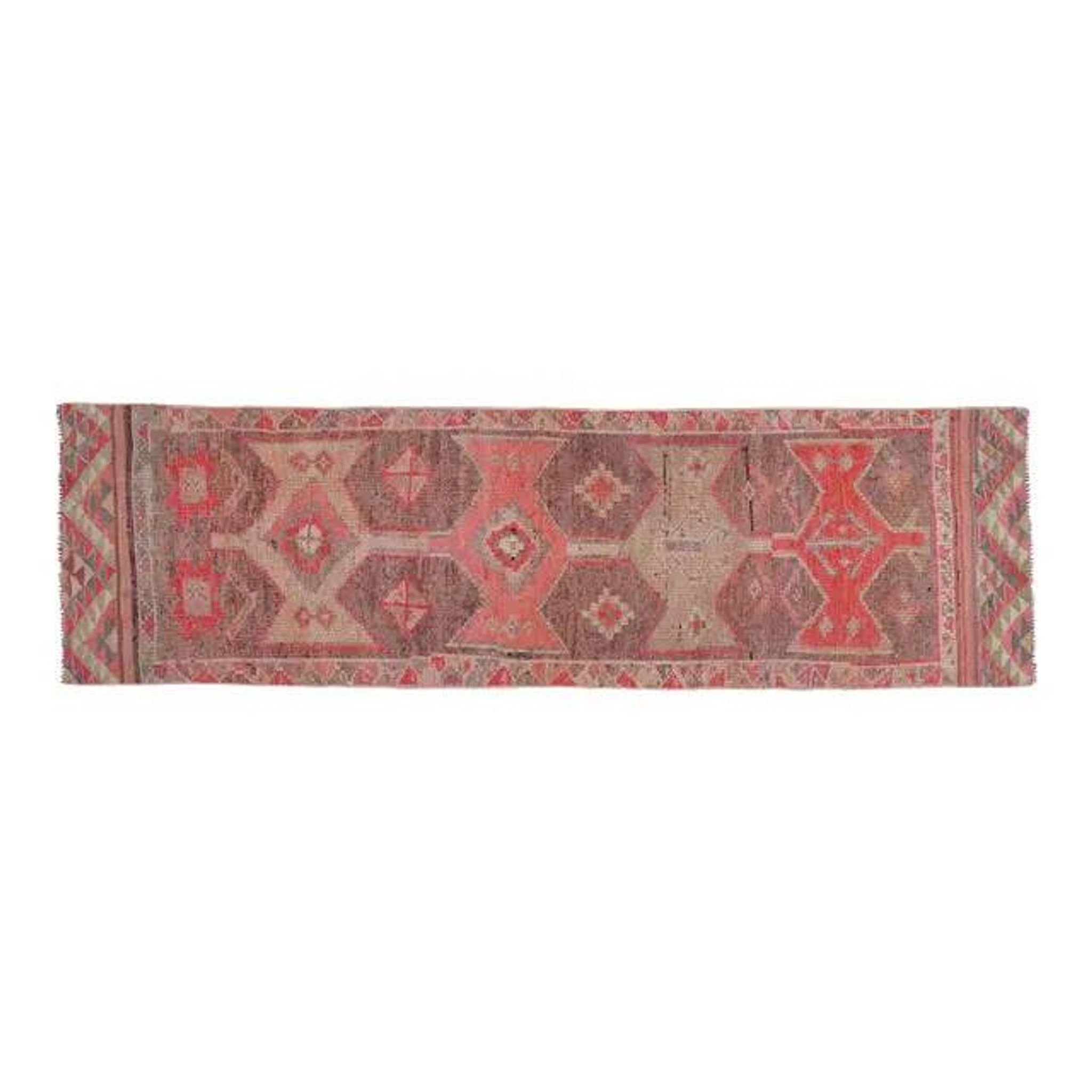 Pink Rainbow Turkish Vintage Handmade Woven Runner Rug 82x285