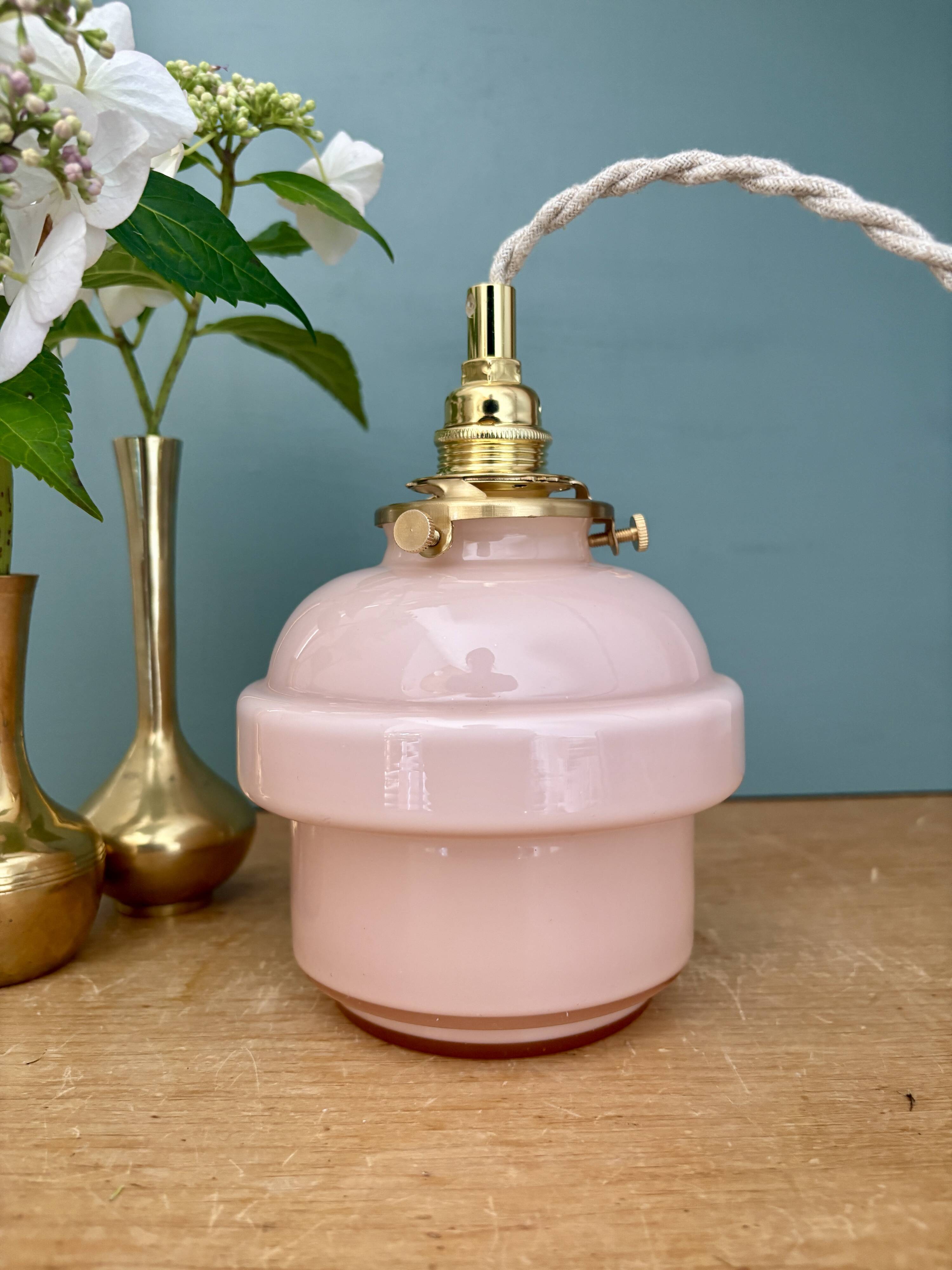 Vintage pink opaline globe pendant light