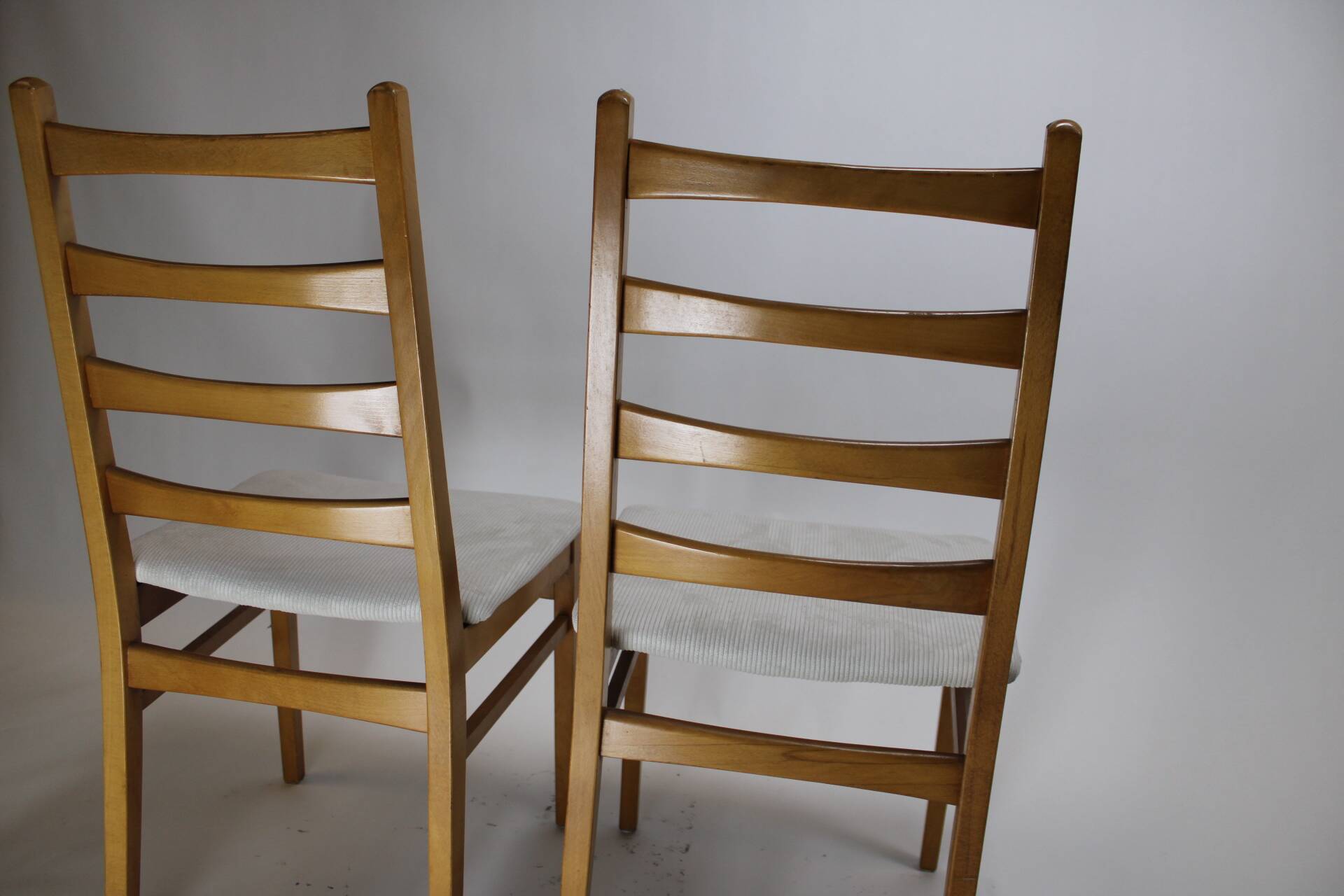 Pair of vintage teak chairs with white corduroy top, 1960s Sweden