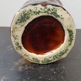 Vase céramique forme tronc marron coulures vertes vintage