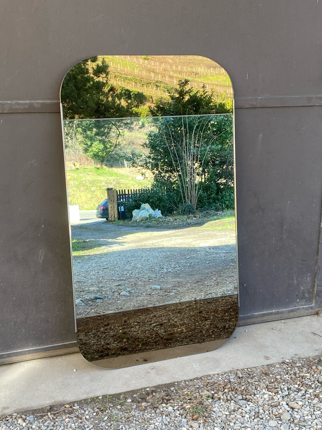 Smoked glass triptych mirror