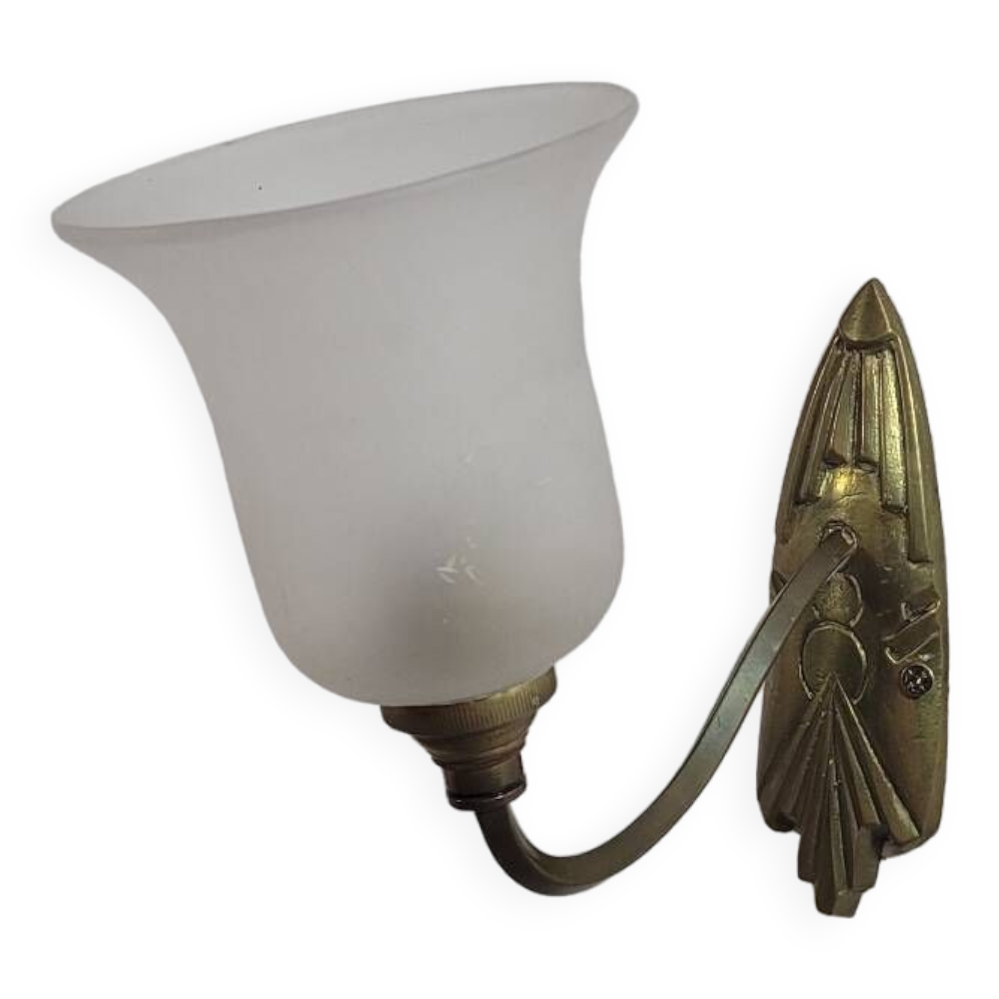 Vintage art deco wall light in opaline and brass